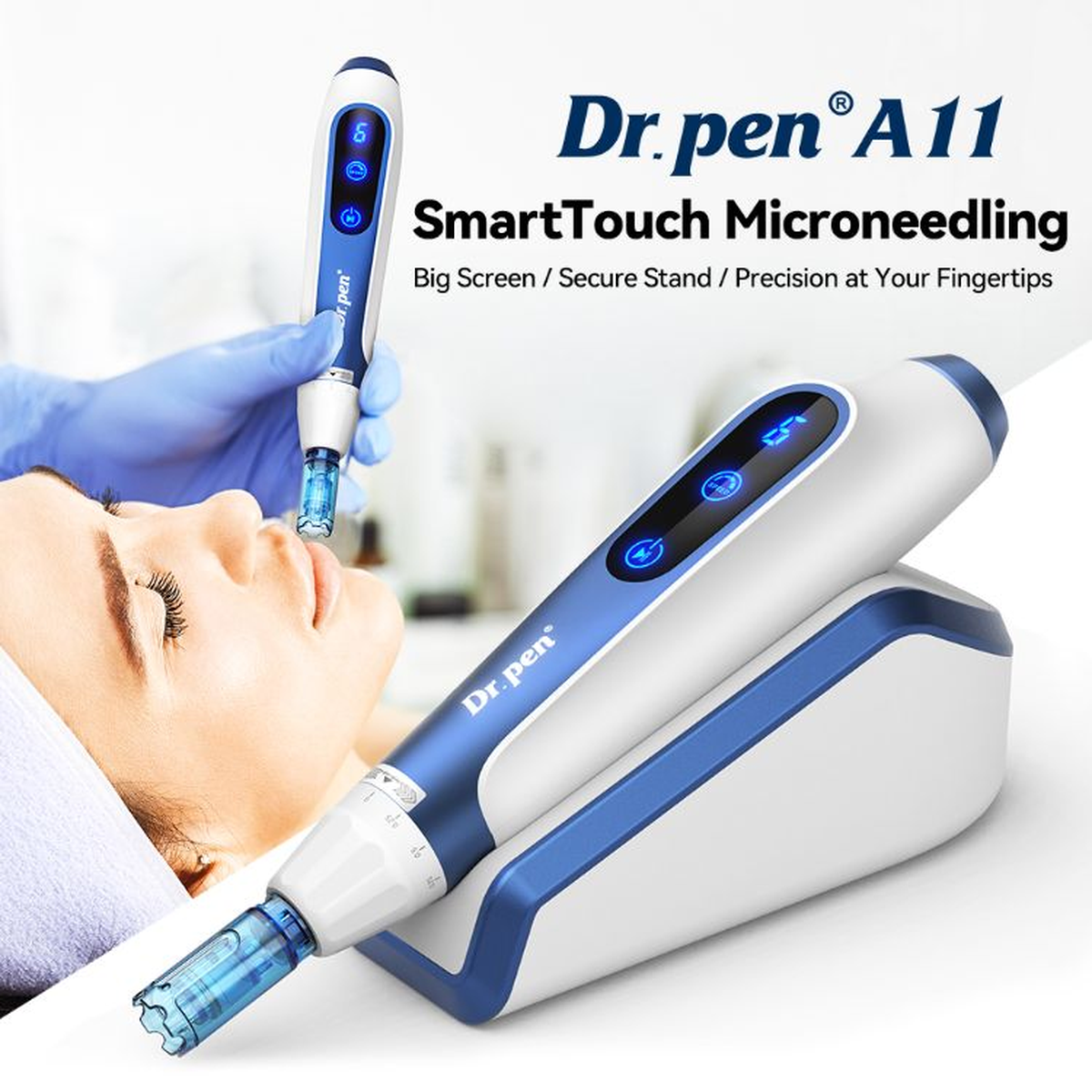 ตัวเครื่องจอสัมผัสและฐาน Dr. Pen A11 พร้อมภาพสาธิตการใช้โดยผู้เชี่ยวชาญ