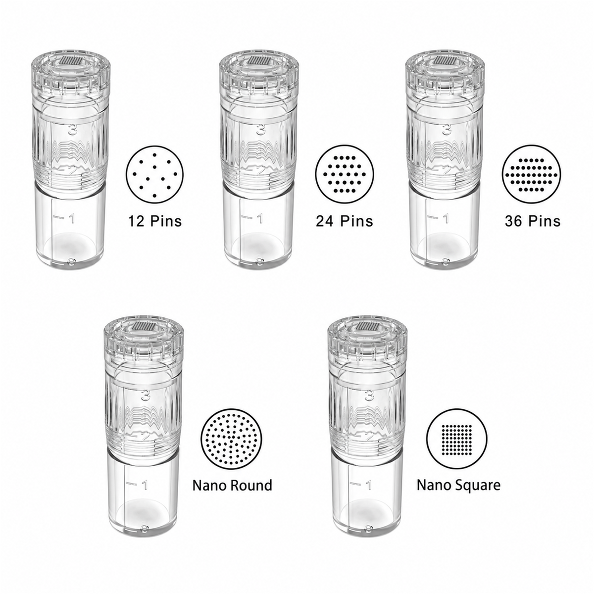 หัวเข็ม Hydra Pen H3 และ H5: 12, 24, 36 เข็ม, Nano แบบกลม และ Nano แบบสี่เหลี่ยม