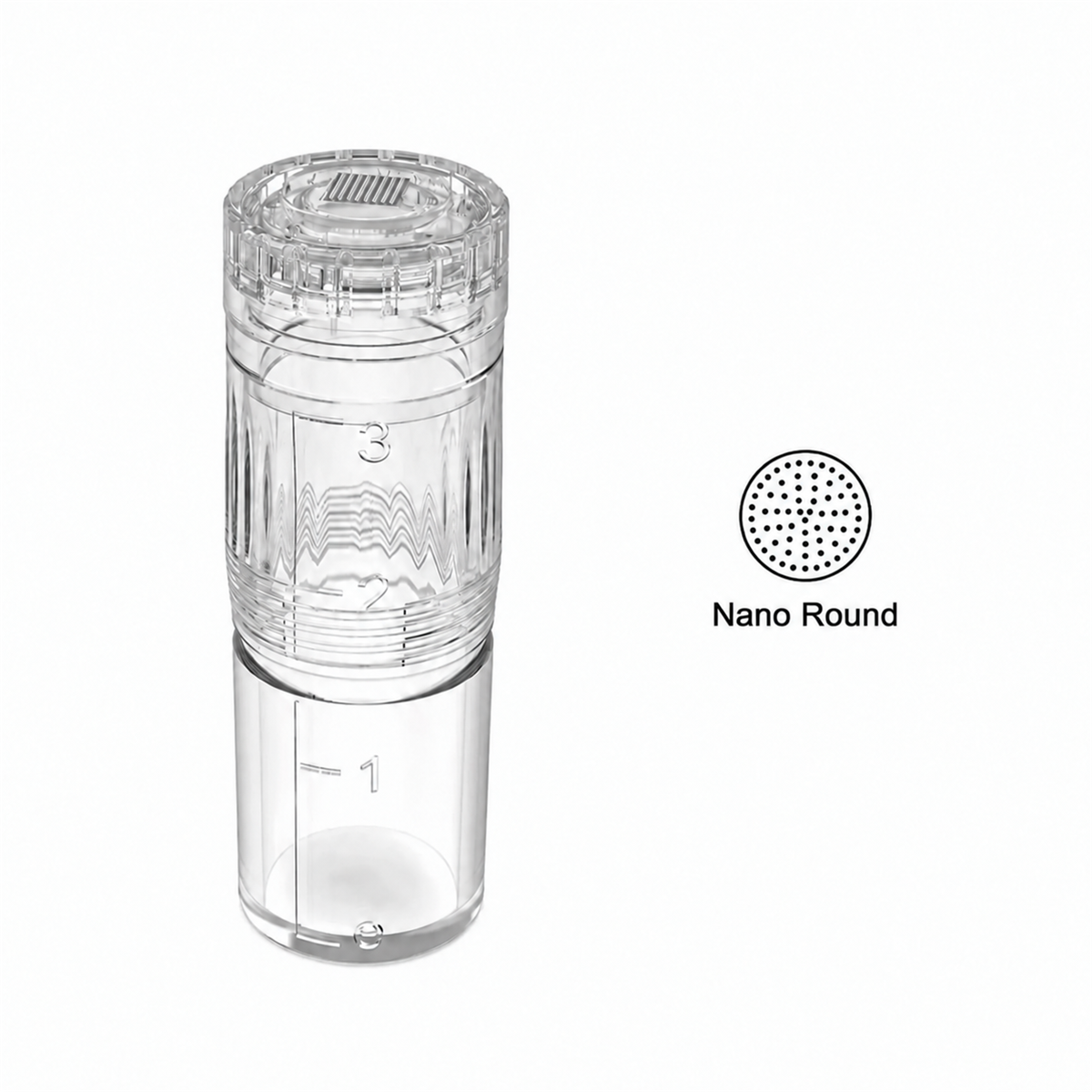 หัวเข็มสำรอง Nano แบบกลมสำหรับ Hydra Pen H3 และ H5 พร้อมช่องบรรจุและแผนภาพปลายแบบกลม