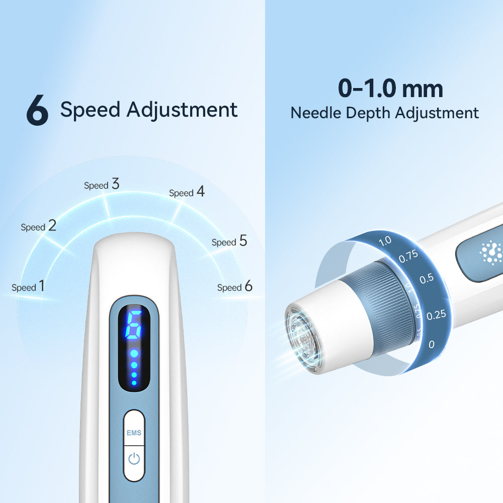 จอความเร็ว 6 ระดับและวงแหวนปรับความยาวเข็ม 0 ถึง 1.0 mm ของ Hydra Pen H5